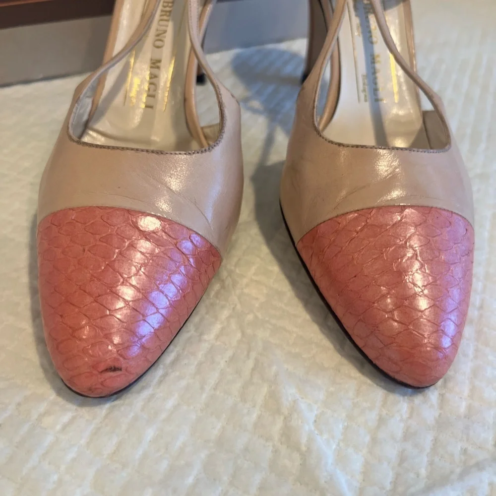 Vintage Bruno Magli  Beige & Pink Slingback Heels Size 8AA